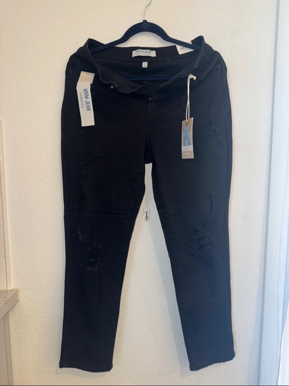 Wax Jean Black Ripped Mom Jeans